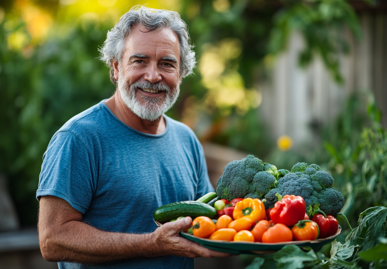 Cuplu senior bucurându-se de o masă sănătoasă și colorată